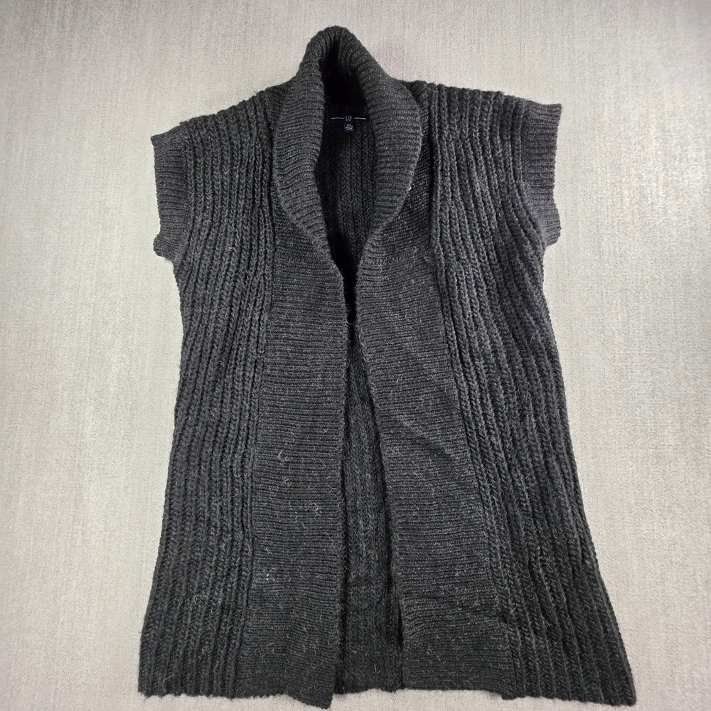 Gap Cardigan Vest Women XS Gray Ribbed Shawl Collar Open Front Knit Sweater